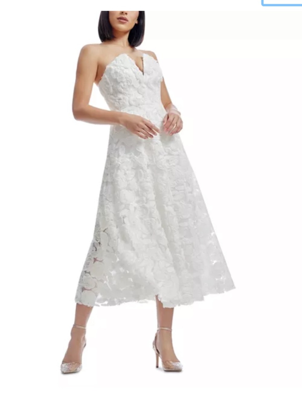 Dress the Population Strapless White Floral Lace Midi Dress size L